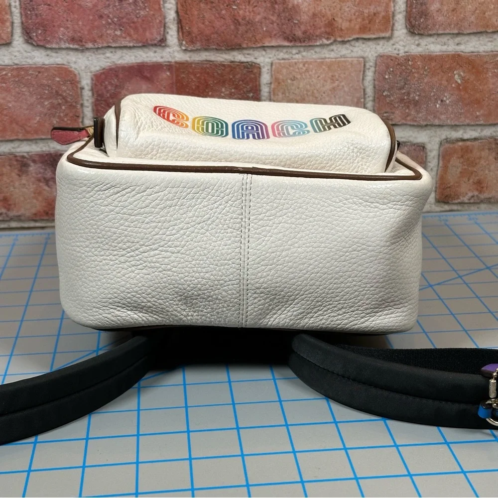 COACH Mini Court Pebbled Leather Backpack White With Rainbow Coach PRIDE Logo - Picture 8 of 16